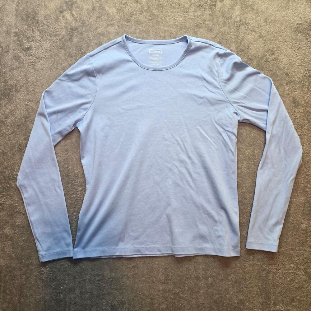 L.L. Bean Shirt Womens S Blue Supima Cotton Long Sleeve Basic Crew Neck T-Shirt